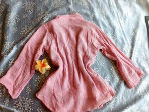 Chic Pink Crinkle Top &amp; White Tee Set