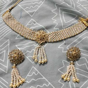Elegant Pearl &amp; Gold Choker Set
