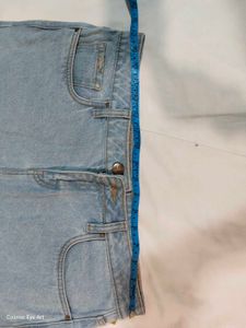 Light Wash Denim Fringed Mini Skirt