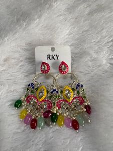 Colorful Kundan Chandbali Earrings