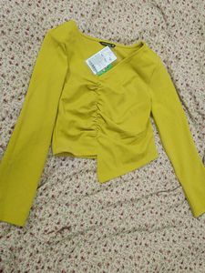 Stylish Yellow Ruched Crop Top