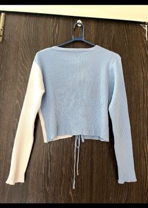 Two-Tone Lace-Up Knit Top