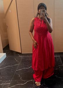 Vibrant Red Printed Kurta Set