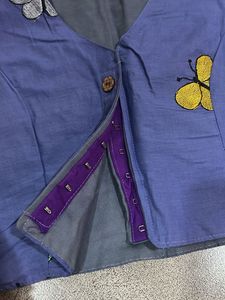 COMBO Blue Butterfly Embroidered Crop Blouse