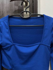 Royal Blue Square Neck Long Sleeve Crop Top