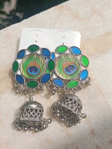 Peacock Feather Jhumka Earrings