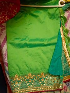 Embroidered Pink Blouse with Green Saree