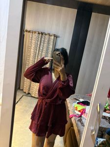 Maroon Velvet Wrap Dress🎀🦋