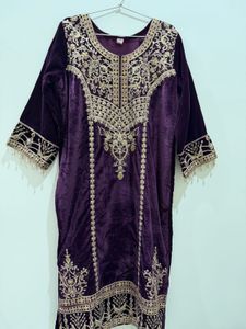 Elegant Embroidered Velvet Kurta Set