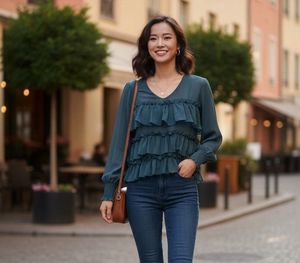 Elegant Ruffled Teal Blouse😍