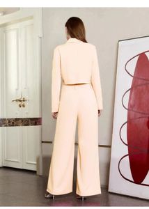 Chic Peach Cropped Blazer &amp; Wide-Leg Pant Set