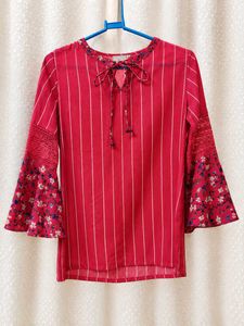 🌸 Pretty Rose Pink Kurta Top | Striped Pattern |