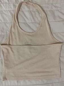 Y2K Cream Graphic Print Halter Top