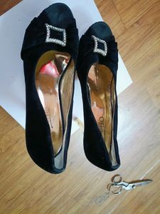 Black Velvet Rhinestone Heels