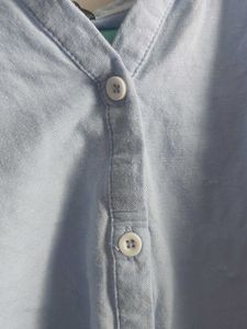 Blue Tie-Front Cropped Shirt