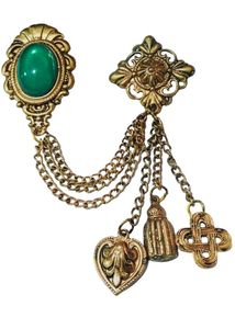 Vintage Green Stone Chain Brooch