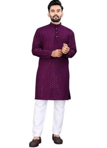 Purple Embroidered Chikonkari Kurta
