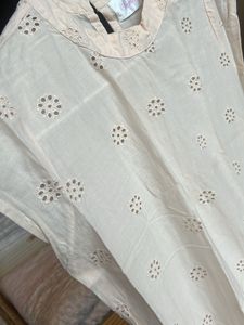 Cotton Shifli Lace Peach Dress - Small Size