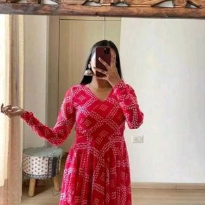 Elegant Red Printed Ethnic Gown