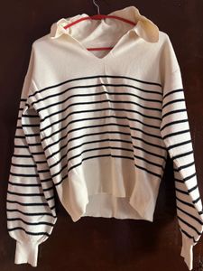 Striped V-Neck Knit Sweater