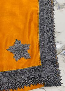 Elegant Yellow Saree with Grey Lace Border