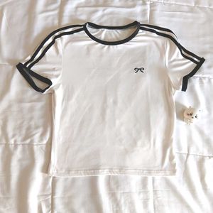 White bow crop top with Black Stripes