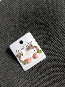 Cute Pink Peach &amp; Crystal Earrings