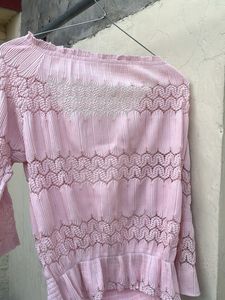 Pink Pleated Lace Top