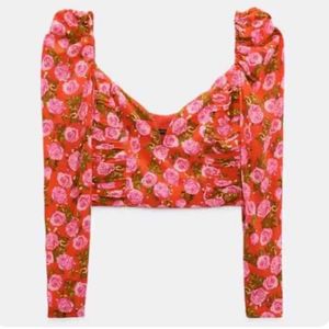 🌸 ZARA Floral Corset Style Crop Top – XS