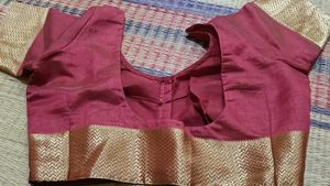 Elegant Red Silk Saree with Gold Border &amp; Blouse