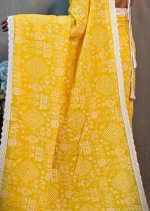 Vibrant Yellow Ethnic Saree without blouse