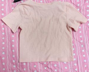 Light Pink Ribbed Henley Crop Top