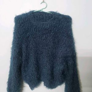 Fluffy Blue Knit Sweater