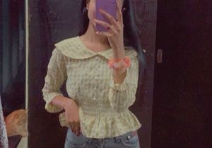 Yellow Plaid Peter Pan Collar Top