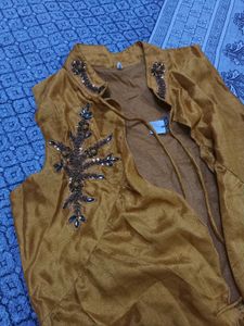 Teal &amp; Gold Floral Pattern Ethnic Gown