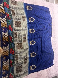 Blue &amp; White Printed Saree