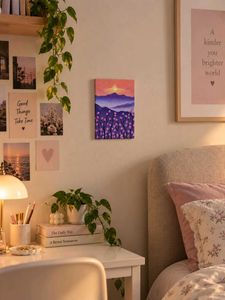 Handmade Sunset Mountain Landscape Painting 5×7