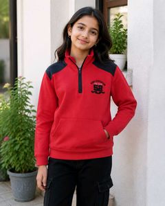 Girls Stylish Red Hooded Sweatshirt | Warm Winter