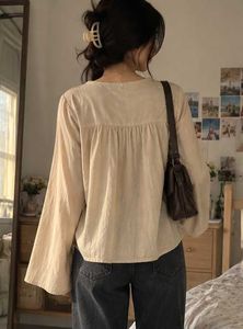 ⊹♡ Beige Lace-Collar Button-Up Blouse 🤎🌷
