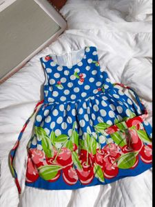 ​🍒 Blue Cherry Polka Dot Frock (2-4 Years)