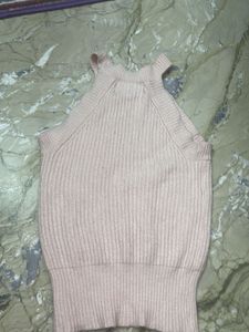 Pink Ribbed Halter Neck Top