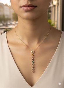 Anti Tarnish | Star &amp; Rainbow Gemstone Necklace
