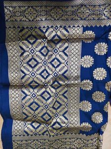 Elegant Blue &amp; Gold Banarasi Silk dupatta