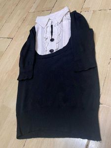 Women's Knit Top with Collared Shirt