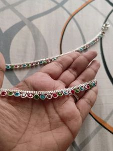 Silver Multicolored Stone Anklet