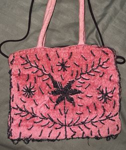 Handmade Pink Beaded Velvet Handbag