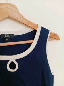 Navy Sleeveless Tank Top with White Trim