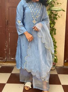 Blue Embroidered Kurta Set with Dupatta