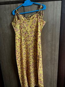 Yellow Floral Midi Dress with Tie Straps