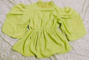 Lime Green Puffed Sleeve Peplum Top